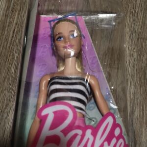 Barbie Fashion Doll with Striped Top and Pink Skirt